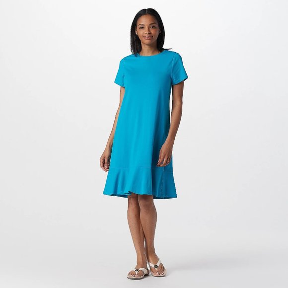 Isaac Mizrahi Dresses & Skirts - Isaac Mizrahi OVC Blue Crew Neck Short Sleeve T-Shirt Dress Flounce Hem NWOT XL